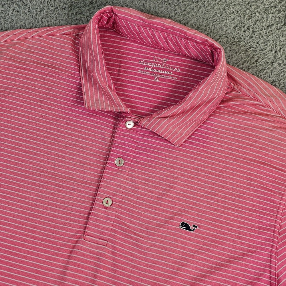 Vineyard Vines Performance Polo Shirt Mens XL Pink Striped Miami Beach Golf Club